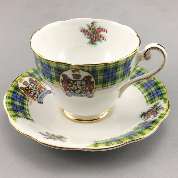 Vtg Clan Campbell Royal Standard Bonnie Scotland Teacup Saucer Fine Bone China - Picture 1 of 10